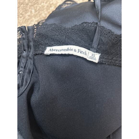 Abercrombie & Fitch black satin Cami lingerie tank spaghetti strap lace trim XS - Picture 4 of 6